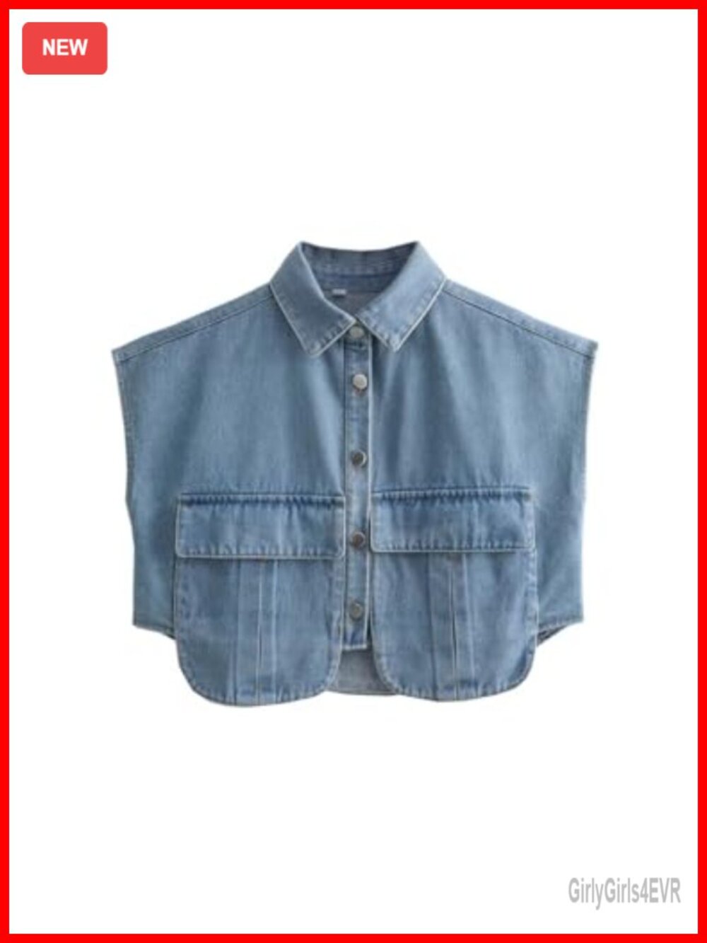 Womens Cropped Button Down Denim Shirt Sleeveless Summer Top with Pockets